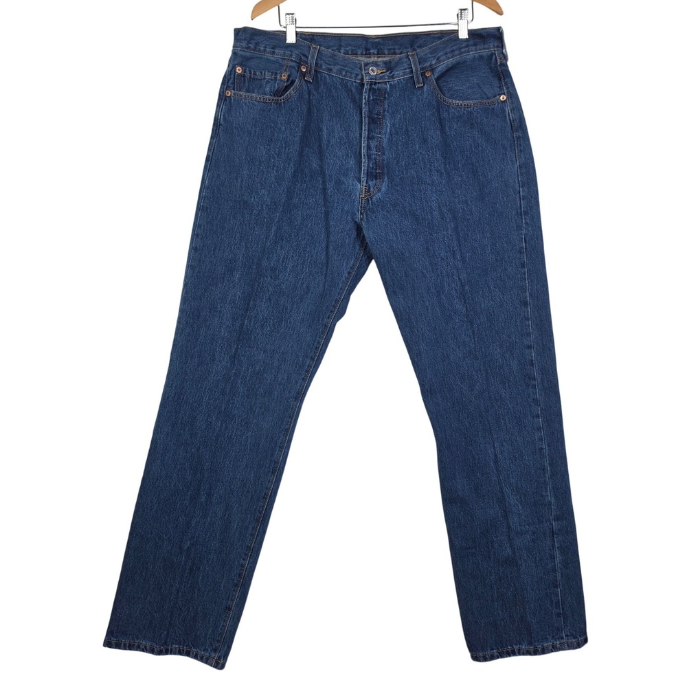 Levis Mens Size 40x34 Blue Button Fly Straight Leg Jeans Y2K‎ Dad